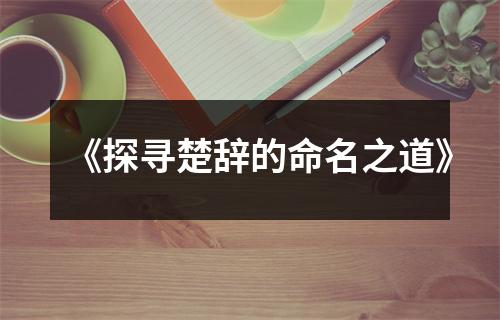 《探寻楚辞的命名之道》