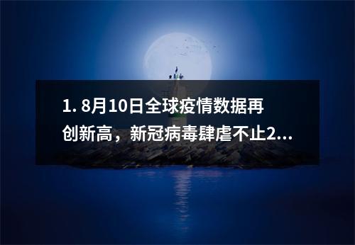 1. 8月10日全球疫情数据再创新高，新冠病毒肆虐不止2. 8月10日政府宣布新的疫情措施，全国范围内加强防控工作3. 8月10日疫苗研发进展迅速，科学家讨论疫苗上市时间4. 8月10日股市再