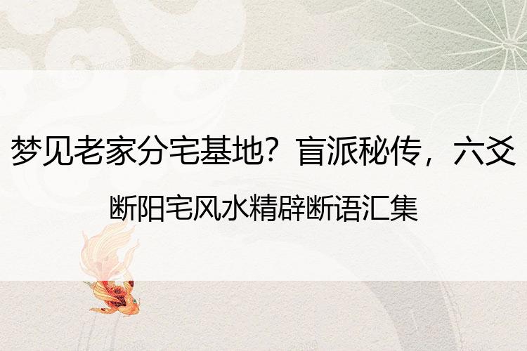 梦见老家分宅基地？盲派秘传，六爻断阳宅风水精辟断语汇集