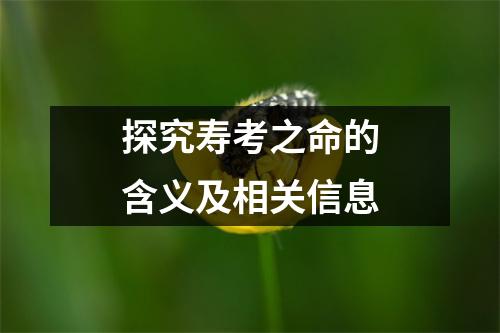 探究寿考之命的含义及相关信息
