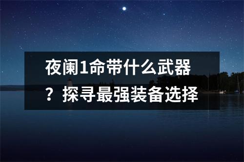 夜阑1命带什么武器？探寻最强装备选择