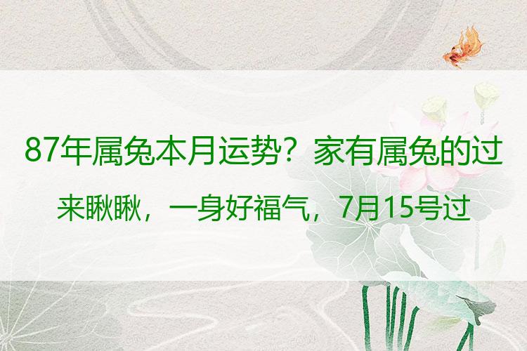 87年属兔本月运势？家有属兔的过来瞅瞅，一身好福气，7月15号过后注定发大财！